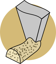 A triangular gray nozzle with a yellow filament containing small brown circles flowing out of it.